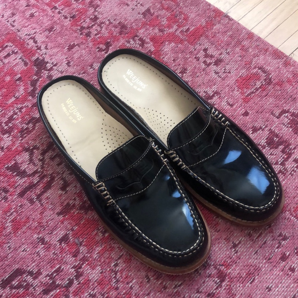 G.H. Bass Weejuns black patent loafer mules